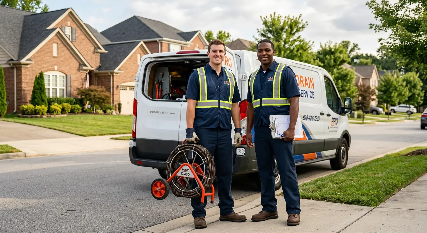 Sewer and drain service team with equipment ready for work in Prairie Village